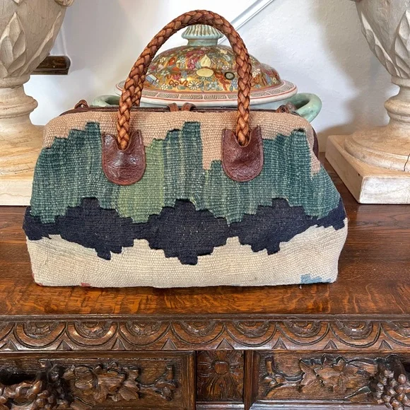 Marco Avante Killim Carpet Multicolor Southwestern Patterned Tote Bag Vintage - Picture 2 of 14